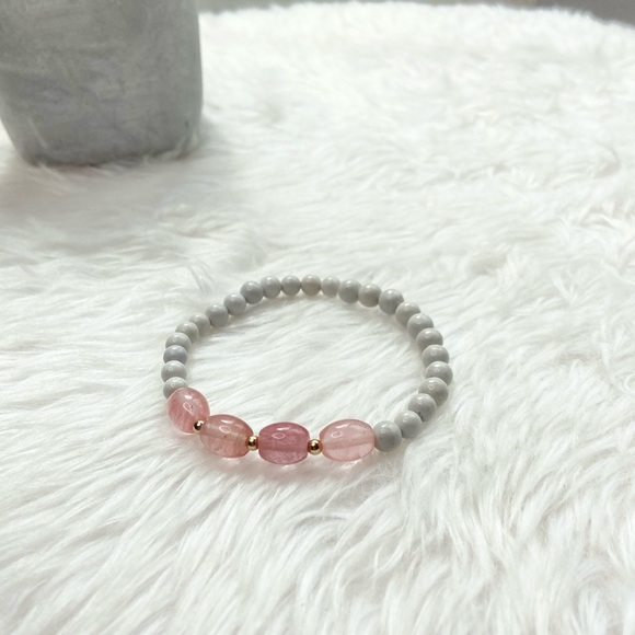 Riverstone Jasper/Cherry Quartz Healing Bracelet - Picture 2 of 6